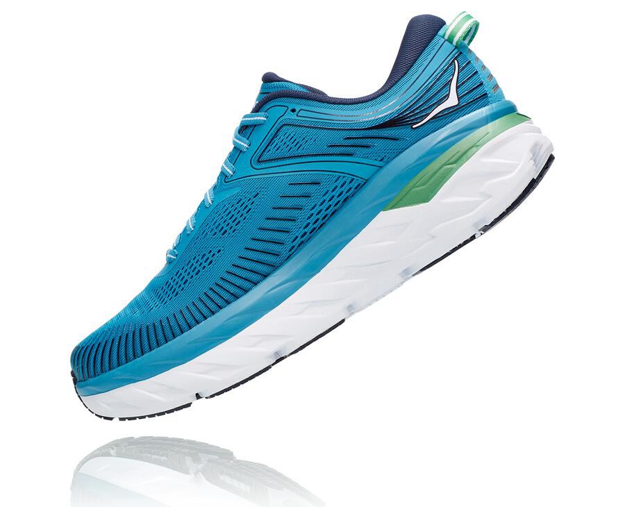 Hoka One One Mens Running Shoes - Bondi 7 - Blue/White - XQPC71650